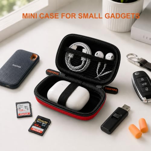 Mini Small Hard Shell Earbud Case, Red Rectangle Carrying Zipper IEMs Pouch | for Apple Airpods, Earpods, Samsung Galaxy Buds, Wired Wireless Earbuds, Earplugs, In Ear Monitor, USB Cable, Flash Drive - color: Red