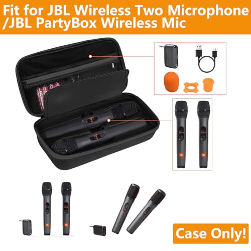 Wireless Microphone Case Compatible with JBL Wireless Two Microphone System, Handheld Dual Mic Travel Bag for Party Box, Singing, Karaoke for JBL mic, Receiver, Adapter, AA Batteries -Black (Box Only) - color: Black