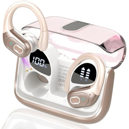 Aptkdoe Wireless Earbuds 75H Bluetooth 5.4 Sport Headphones with Earhooks | IPX7 Waterproof In-ear Buds Feature ENC Noise Cancelling Mic. Stereo Sound Device for Gym Running Workout, Rose Gold - color: Rose Gold