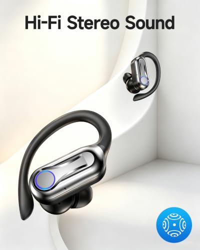 Wireless Earbuds, Bluetooth Headphones 6.1, 90H Playtime Ear Buds with Hooks for Sports, Dual LED Display Earphones IPX7 Waterproof for Gym/Runing/Workout