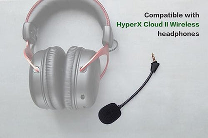 Replacement Game Mic for HyperX Cloud II-Wireless Gaming Headset on PC PS4 PS5 Nintendo Switch, 3.5mm Detachable Boom Microphone