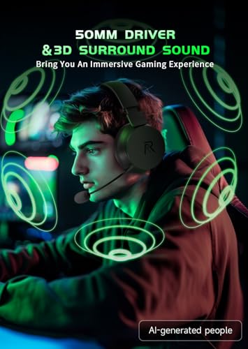 Wireless Gaming Headset for Xbox Series X|S, Xbox One, PS5, PS4, Blackgreen | Bluetooth 5.3, 3D Surround Sound, Rotatable Earmuffs, Gaming Headphones with Noise Canceling Microphones - color: Blackgreen