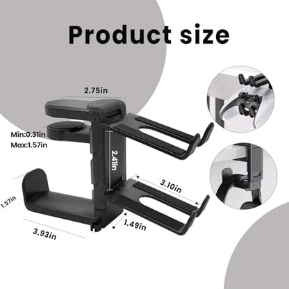 Rotating Headphone Stand with 360° Swivel - Adjustable Clamp-on Under Desk Headset Holder, Universal Gaming & Office Headphone Hanger (Black) - color: Black