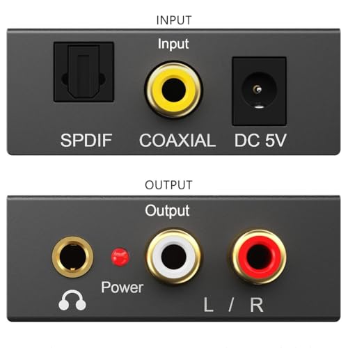 Digital to Analog Audio Converter 192KHz, DAC Digital SPDIF Coaxial Optical Convert to L/R RCA, Toslink Optical to 3.5mm Jack Audio Adapter for PS4 HD DVD Home Cinema Systems