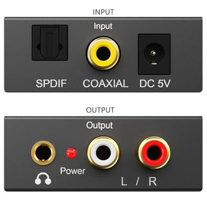Digital to Analog Audio Converter 192KHz, DAC Digital SPDIF Coaxial Optical Convert to L/R RCA, Toslink Optical to 3.5mm Jack Audio Adapter for PS4 HD DVD Home Cinema Systems