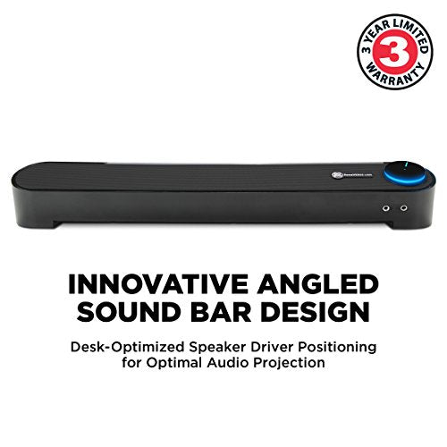 GOgroove Computer Speaker Mini Soundbar - USB Powered PC Sound Bar with Easy Setup Wired AUX, Stereo Audio, Microphone Port, Volume Control Knob, Under Monitor Design for Desktop (Blackout) - color: Blackout