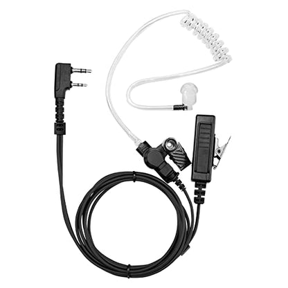Two Way Radio Headset Compatible with Baofeng, Kenwood 2 Pin Walkie Talkie Surveillance Earpiece with Mic PTT, Acoustic Tube - color: Black Cable