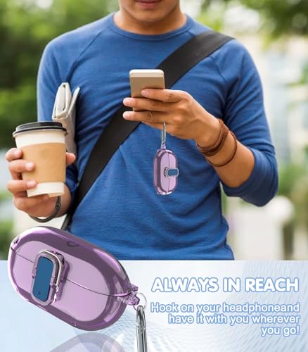[Upgrade Secure Lock] for Beats Solo Buds 2024 Case Cover with Cleaner Kit, AGENTNANO Clear TPU Shockproof Protective Cover Compatible with Beats Solo Buds Charging Case with Carabiner-Clear Purple - color: Clear Purple