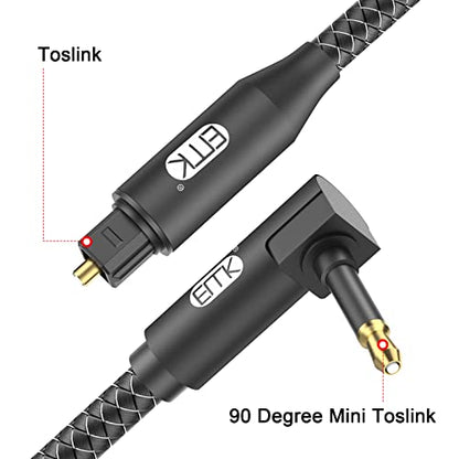 EMK Premium 90° Right-Angle Mini Toslink Cable (5Ft/1.5M) - 3.5mm Optical Digital Audio Cable for Sound Bars, TVs & Home Theater - SPDIF/Toslink Compatible, Black - color: Black4, size: 5 Feet/1.5M, style: 90 Degree Mini Toslink