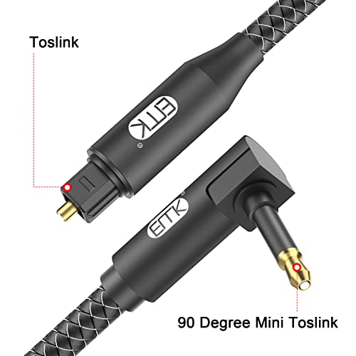 EMK Premium 90° Right-Angle Mini Toslink Cable (1.5Ft/0.5M) - 3.5mm Optical Digital Audio Cable for Sound Bars, TVs & Home Theater - SPDIF/Toslink Compatible, Black - color: Black4, size: 1.5 Feet/0.5M, style: 90 Degree Mini Toslink