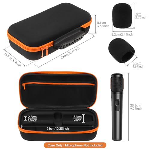 Wireless Microphone Case 11.41"x6.1" EVA Dual Mic Travel Bag for JBL Mics | Rubber handle hard storage box, Fits similar sized mics, soft pad protect, Karaoke Singing, easy travel , 2 foam covers