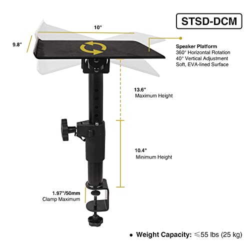 Sound Town 2-Pack Desktop Clamp-On Studio Monitor Speaker Stands with Horizontal/Vertical Speaker Orientation (STSD-DCM-Pair)