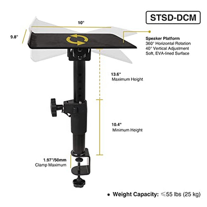Sound Town 2-Pack Desktop Clamp-On Studio Monitor Speaker Stands with Horizontal/Vertical Speaker Orientation (STSD-DCM-Pair)
