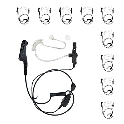 PROMAXPOWER [10-Pack] 1-Wire FBI Security Acoustic Clear Tube Earpiece Headset with PTT Mic for Motorola Two-Way Radios XPR7350e, XPR7550e, XPR7580, XiR-P8268, MTP850S, APX900, APX1000 - size: 10-Pack