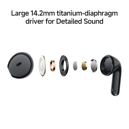 Redmi Buds 8 액티브, 세미 인이어 디자인의 무선 이어폰, 14.2mm 티타늄 다이어프램 드라이버, 블루투스 5.4, 37시간 긴 배터리 수명, 듀얼 마이크 AI 노이즈 캔슬링, 구글 패스트 페어, 블랙 - style: Buds 8 액티브 블랙