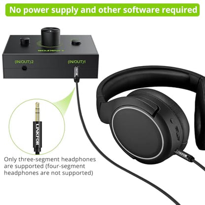 LiNKFOR 2 Port 3.5mm Stereo Audio Switch, 2 in 1 Out & 1 in 2 Out | Equipped with 3.5mm cable, built-in mute button, plug and play, works with laptop, PC, headphone and CD player - size: 2 Ports 3.5mm