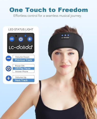 LC-dolida Sleep Headphones Bluetooth 5.4, Headband Headphones Earphones Wireless, Sleep Mask for Gifts,Workout,Jogging,Yoga(Ink) - color: Ink