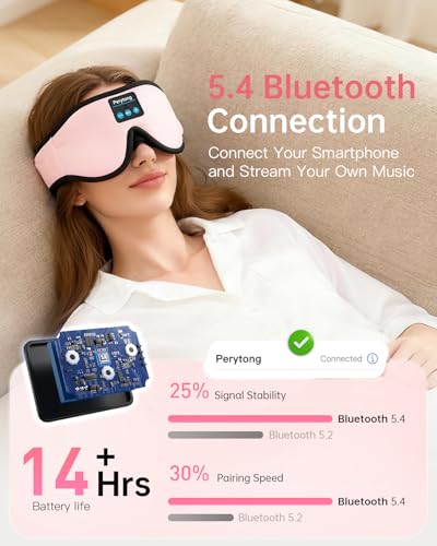 Perytong Sleep Mask with Bluetooth 5.4 Headphones, Wireless Music Sleep Eye Mask for Side Sleepers, 3D Contoured Comfort & Built-in HD Stereo Earphones, Blackout for Travel (Peach Pink) - color: Peach Pink