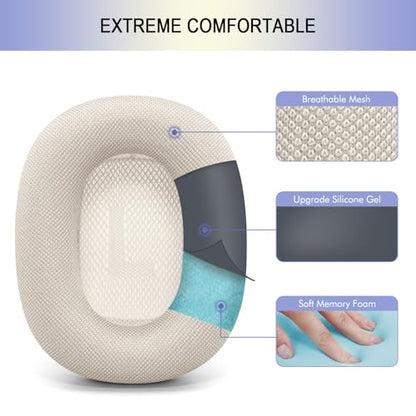 Upgraded Ear Cushions for Apple AirPods Max, Mesh Ear Pads Replacement | Air Pods 1 & 2 Over-Ear Headphones Ear Cups with Original Silicone Design (Starlight) - color: Starlight