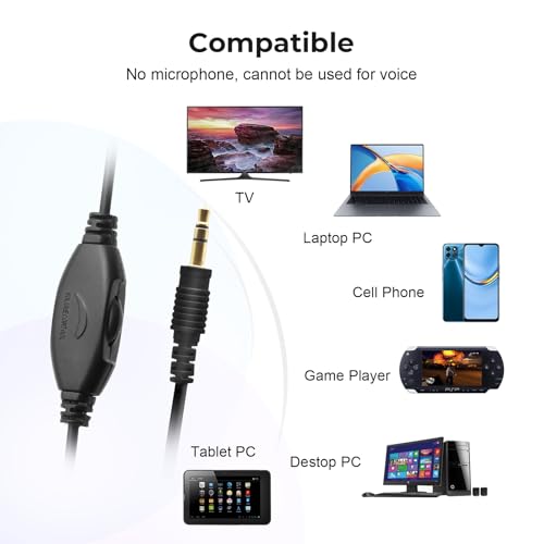Long Cord TV Headphones for Seniors with Volume Control - size: 19.6FT Black without Microphone