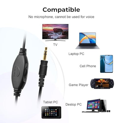 Long Cord TV Headphones for Seniors with Volume Control - size: 19.6FT Black without Microphone