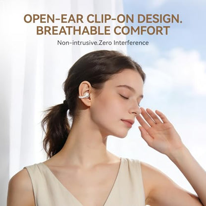 Clip On Earbuds Open Ear Ear Buds Wireless Bluetooth 5.4 Headphones,48H Playtime,IPX6 Waterproof,Touch Control,Comfortable for Workouts and Daily Use (Skin) - color: Skin