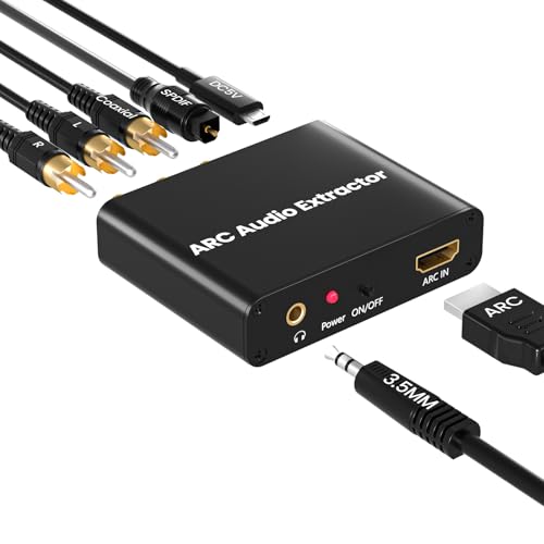 192KHz HDMI ARC Audio Extractor,ARC to Optical Coaxial RCA Adapter for TV | Includes Power Cord;Supports Digital Optical (TOSLINK), SPDIF, Coaxial, and Analog 3.5mm RCA Stereo output - size: ARC-N