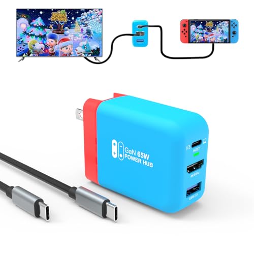 65W Portable Switch Dock Charger for Nintendo Switch, Compatible with OLED/Steam Deck/ROG Ally/Samsung Dex/iPad/MacBook, 4K 60Hz USB C TV Docking Station, with Charging and HDMI Output - color: Blue, size: 65W
