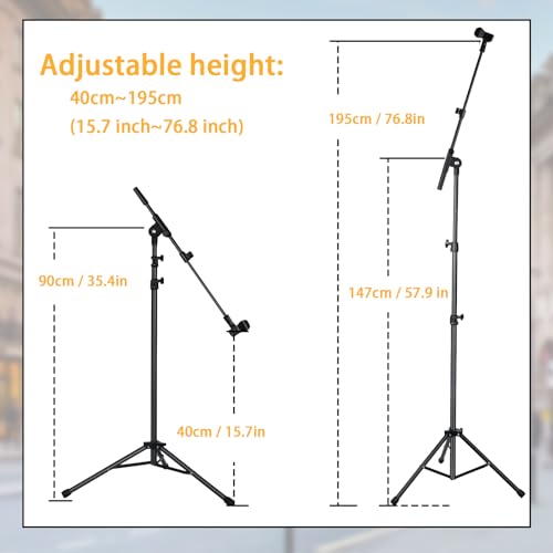 Tripod Mic Stand Floor Boom Arm for Blue Yeti Q2U SM57 SM48 Fifine K6 K688 | Floor Stand for Singing, Podcasting - Sturdy Base, Adjustable Height, Carrying Bag, 5/8" Adapter, 2 Mic Clips, Cable Ties