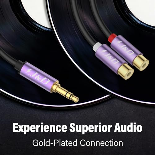 J&D AUX to 2 RCA Y Splitter Cable, RCA to 3.5mm Cable, Gold Plated 3.5mm Male to 2RCA Female Stereo Audio Adapter RCA Auxiliary Cable Heavy Duty 1/8 inch to RCA Connector, 1 Feet