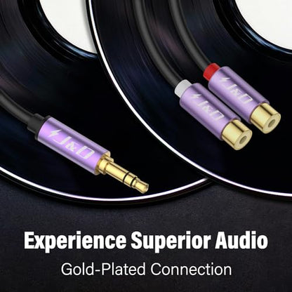 J&D AUX to 2 RCA Y Splitter Cable, RCA to 3.5mm Cable, Gold Plated 3.5mm Male to 2RCA Female Stereo Audio Adapter RCA Auxiliary Cable Heavy Duty 1/8 inch to RCA Connector, 1 Feet