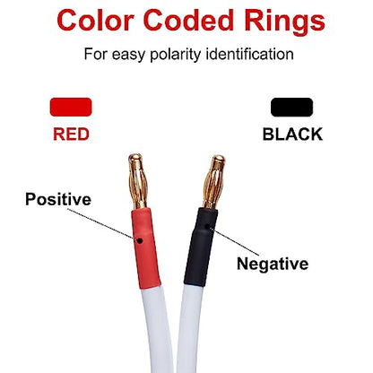 14 AWG HD Premium Soft Touch HiFi Speaker Cable with Banana Plugs (2 Pack, 3 Feet) 14 Gauge Banana Wire for Bi-Wire Bi-Amp HiFi Surround Sound Oxygen-Free Copper - White