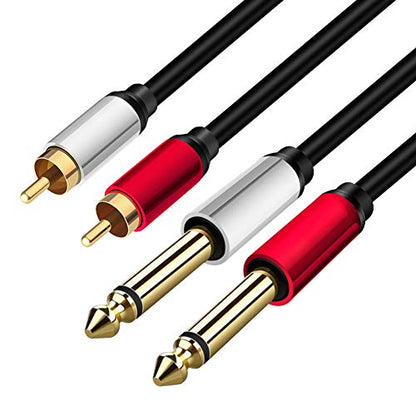 2 x 6.35 mm to 2RCA Cable,Dual 1/4 inch TS Stereo Jack Male to 2 RCA Male Stereo Audio Cable Splitter Adapter (15ft/5m, Black) - size: 15ft/5m
