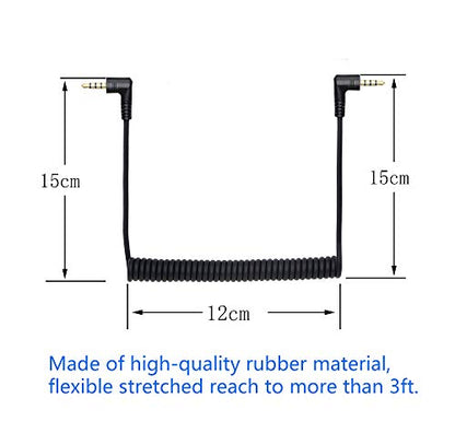CERRXIAN 90 Degree Right Angle 3.5mm Male to Male Jack 4 Pole Extension Aux Audio Coiled Spiral Cable