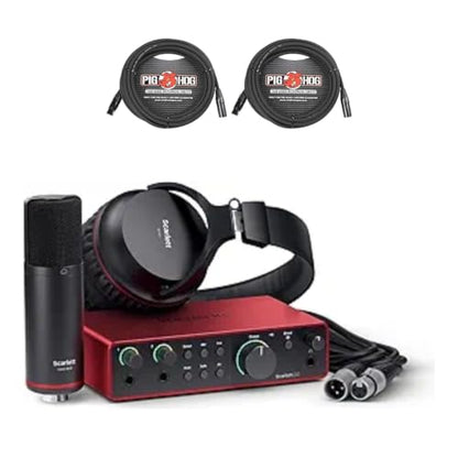 Focusrite Scarlett 2i2 Studio 4th Gen USB Audio Interface with Condenser Microphone and Headphones for Recording, Streaming with Pig Hog PHM20 High Performance 8mm XLR Microphone Cable, 20