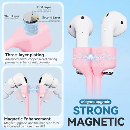 Mooyavia Ultra Strong Magnetic Anti-Lost Strap for AirPods Pro-Pink+Purple | Compatible with AirPods Pro 3/2/1 & AirPods 4/3/2/1,Soft Silicone Sport Neck Lanyard,Lenth 29.9 in - color: C9-pink+purple