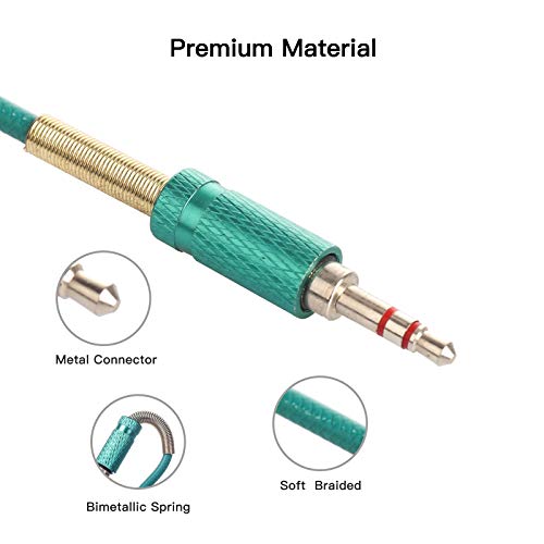 ENUODA 3.5mm Nylon Braided Aux Cable, Audio Auxiliary Input Adapter Male to Male Compatible with Headphones, Smartphones, Home/Car Audio Systems, Speakers,Echo & More,3FT,Green - color: green, size: ['3FT']