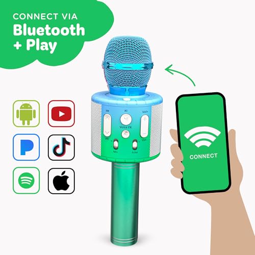 Move2Play, Kids Karaoke Microphone | Includes Pre-Loaded Songs & Bluetooth | Kids Birthday Party Gift | Toy for All Ages 2, 3, 4, 5, 6+ Year Old Girls, Boys & Toddlers - color: Green/Blue