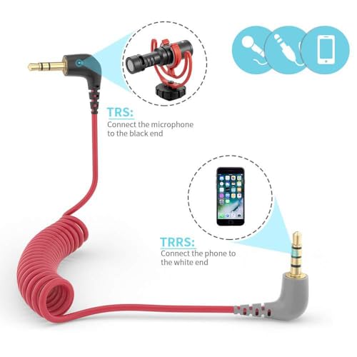 3.5mm TRS to TRRS Microphone Patch Cable Mic Cord Compatible with iPhone, Smartphone, Tablets for Rode SC7, VideoMic, VideoMicro Go, for BOYA & Other External Mic (Please Read Instruction Below)