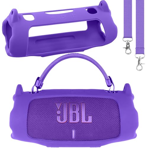 khanka Silicone Case for JBL Charge 6 Waterproof Speaker+Shoulder,Purple | EVA Hard Shell, Carabiner Clip Attachment, Travel-Ready Portable Storage, Impact Resistant Protection, Secure Custom Fit - color: Purple