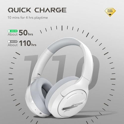 Black Shark JoyBuds Max Active Noise Cancelling Headphones, 50H Playtime Wireless Over Ear Headphones with Microphone, Bluetooth 5.4 Gaming Headsets Comfort Fit Ear Cups, 6EQ Modes via APP (White) - color: X7 White