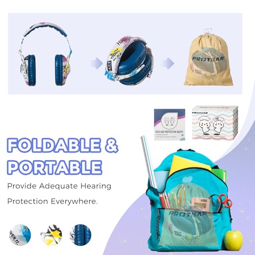 Kids Ear Protection Safety Ear Muffs, NRR 25dB Noise Reduction Children Earmuffs, Hearing Protectors for Sleeping, Studying, Airplane, Concerts, Fireworks-Graffiti with Blue Band - color: Blue Band Graffiti