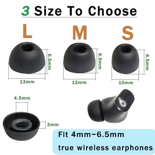 Universal Oval Silicone Ear Tips/Earbuds Tips Replacement for 4.0-7mm LMS | 6 Pairs Rubber Tips Secure Fit & Noise Isolation, Black - color: Oval-Black