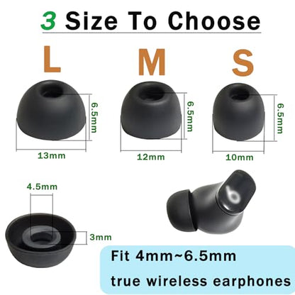 Universal Oval Silicone Ear Tips/Earbuds Tips Replacement for 4.0-7mm LMS | 6 Pairs Rubber Tips Secure Fit & Noise Isolation, Black - color: Oval-Black