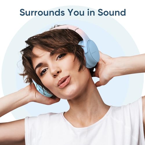 Wireless Headphones, Bluetooth Over Ear Headsets with Microphone, Hi-Fi Audio, 60H Playtime, Touch Control, Foldable Lightweight, On-Ear Headphones for Girls Women, Travel, Work, - color: Baby Blue