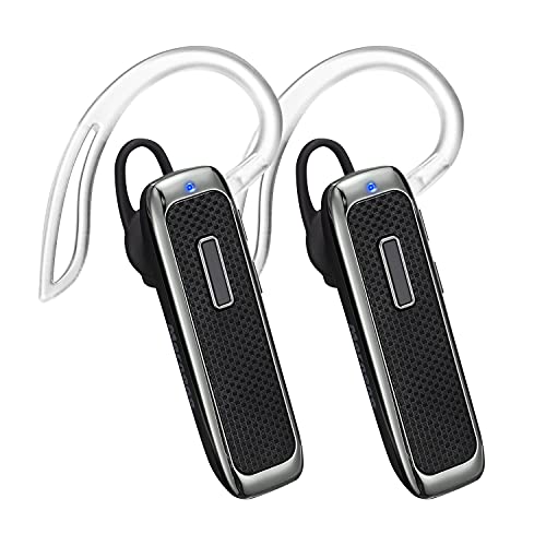 Bluetooth Headset, Hands-Free Wireless Earpiece w/ 18 Hours Playtime and Noise Cancelling Mic for iPhone Samsung Android Cellphone Truck Driver-2Pack
