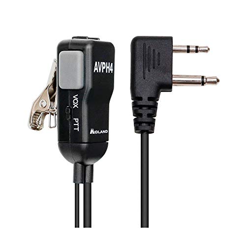 Midland® - AVPH4 Ear Clip Headset Headphones for Midland® GMRS Two-Way Radios – Secure Fit - Crystal Clear Communication Built-In Microphone and Push To Talk Button