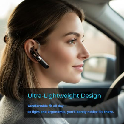 Trucker Bluetooth Headset Wireless, 38H Talk Time Bluetooth 6.0 Headphones with Dual Mic Noise Cancelling, Lightweight Hands-Free Earpiece for Truck Taxi Delivery Drivers, Long Battery Life Headset