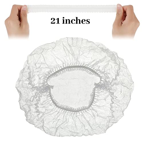 100 Pcs Disposable Nonwoven Bouffant Caps 21 Inch Hair Net Elastic Cap Hair Cover Hats for Beauty Salon Hospital Spa Catering Dust-free Workspace(White) - color: White