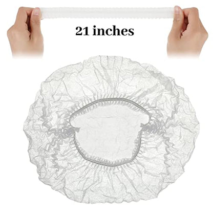100 Pcs Disposable Nonwoven Bouffant Caps 21 Inch Hair Net Elastic Cap Hair Cover Hats for Beauty Salon Hospital Spa Catering Dust-free Workspace(White) - color: White